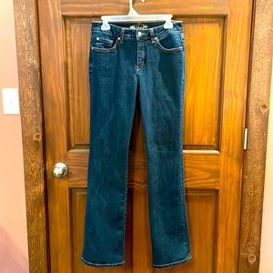 Miracle body size 10 jeans Samantha mid rise boot cut 32 inch inseam stretch.